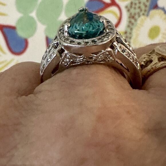 Vintage 14k Diamond Topaz Ring Size 8 - Picture 7 of 10